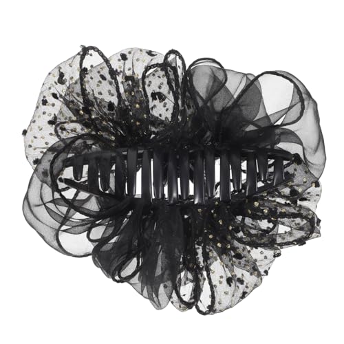 Grosse pince à cheveux noire VALICLUD, alliance d'acrylique et tissu noble