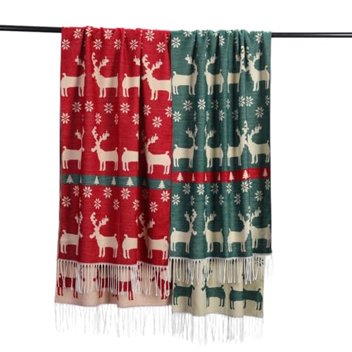 Unisex Christmas Scarves for Women Men Boys Girls Christmas Winter Scarf with Reindeer and Snowflake Pashmina Shawl Wrap Xmas4
