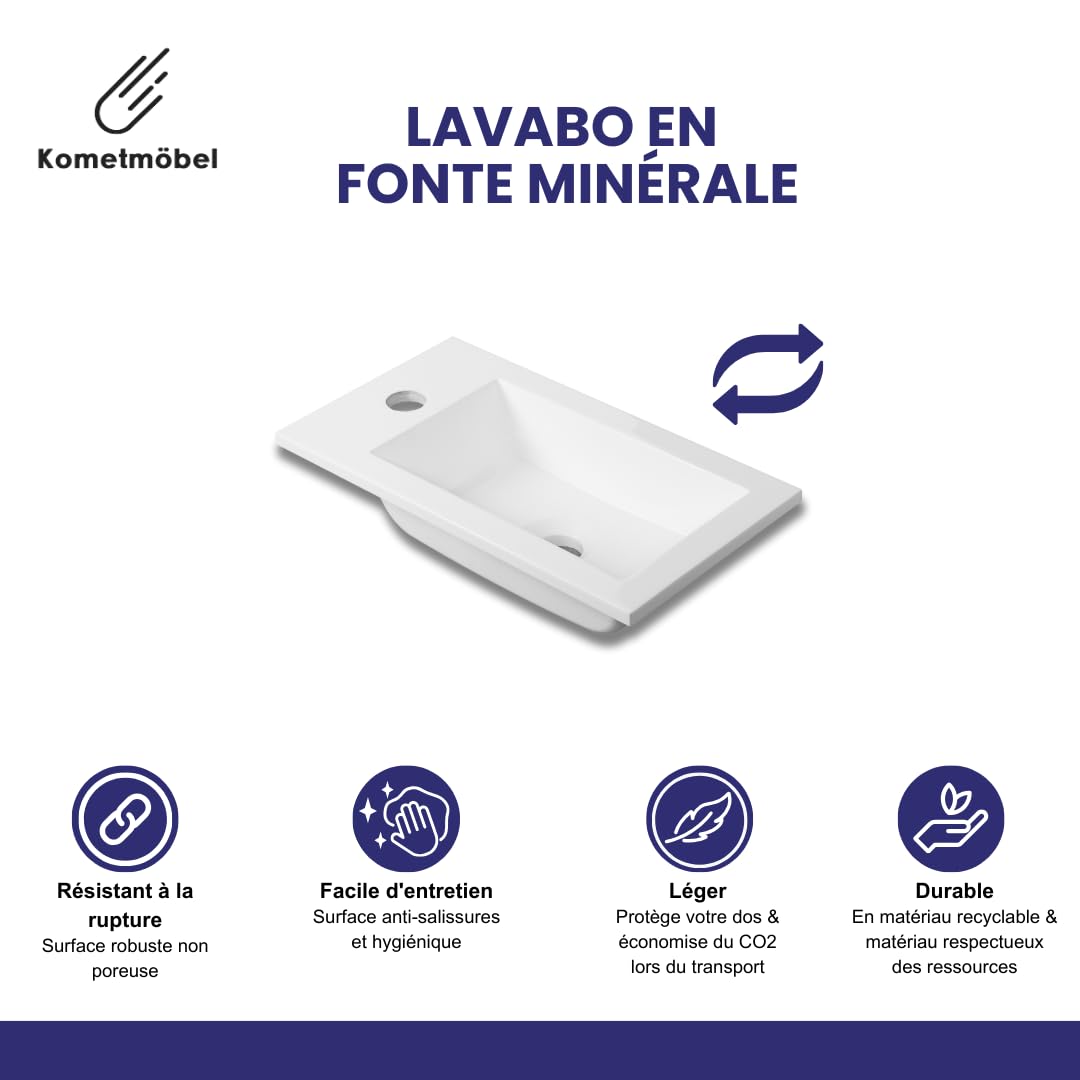 Meuble Lave Mains WC Meuble lavabo 40cm déjà monté (Chêne 40cm, sans Mitigeur)