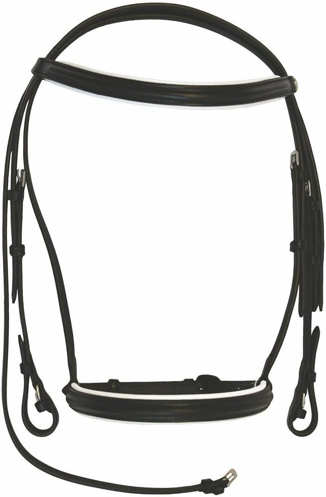 Leather English Bridle Headstall Reins Cowhide Genuine Horse Crossover Crossunder Raised Fancy Stitched Laced All Purpose Jumping Dressage Rubber Crystal Padded Adjustable Browband Full-Cob,M94