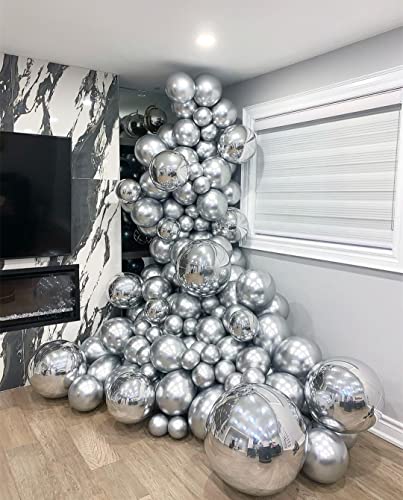 Image of KBZVNAF Silver Metallic Chrome Latex Balloons - 50 Pack 12 inch Round Helium Balloons for Birthday Wedding Graduation Baby Shower Party Decorations | Round Helium Balloons for Birthday Wedding Graduation Baby Shower Party Decorations