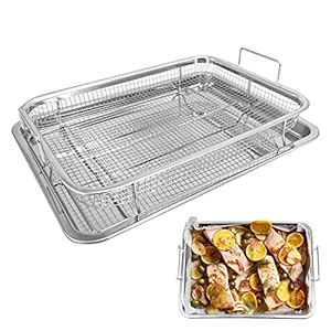 Teglia da Forno con Rastrelliera in Acciaio Inox,13″x 9.6″ x3.1″ Teglia Vassoio Rettangolare per Raffreddare gli Alimenti,per Cuocere Pollo Croccante,Pane,Biscotti,Patatine Fritte e Anelli di Cipolla
