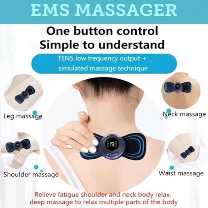 Image of EMS Muscle Stimulator Electric Handheld Mini Portable Electric Rechargeable Neck, Shoulder and Body Butterfly Massager for Pain Relief and Health & Personal Care (Blue, Medium- 1 Pc)