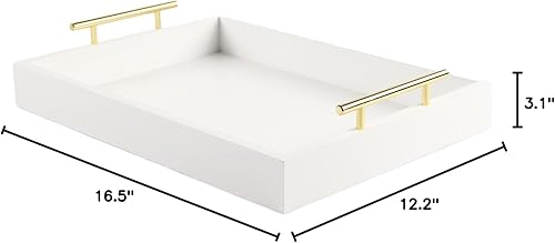 Miniatura 7 de Bandeja de madera para servir con asas, bandeja rectangular de desayuno para mesa de café, bandeja otomana decorativa de 16 x 12 pulgadas para todas
