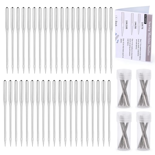 40 Pcs Sewing Machine Needles 90/14 Universal Machine Needles Sharp Sewing Needles with Sewing Accessories Instruction for Home Sewing Machine
