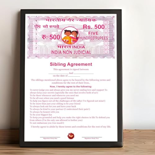 Image of Art Street A4 Framed Sibling Agreement Greeting Card For Brother & Sister, Photo Frame with Photo Upload Gift for Bhai Dooj, Birthday, Rakshabandhan Rakhi Pre Defined Terms & Conditions, Rakhi Gift