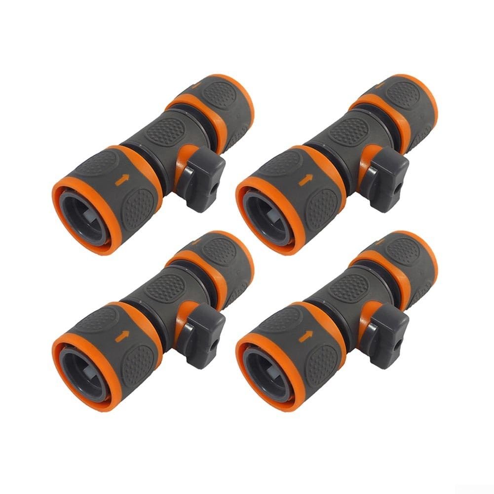 4 Pack Garden Hose Inline Shut Off Valve, ABS Quick Connect Fitsting for Water Flow Control, Simple Install Adapter for Lawn Care Plant Watering and Vehicle Washing, Orange Gray
