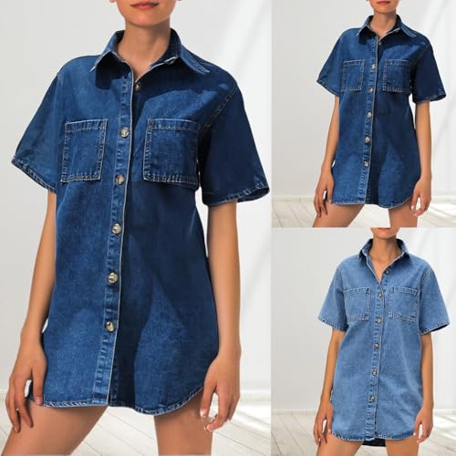 Robe chemise en jean courte décontractée et ample pour femme - 2