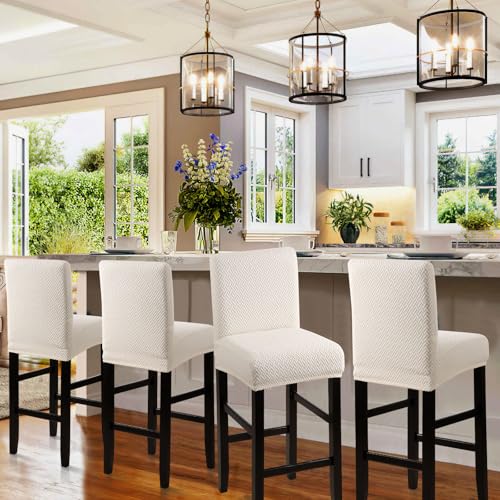Image of YISUN Waterproof Bar Stool Covers, Stretch Pub Stool Chair Cover Removable Washable Counter Stool Covers Bar Stool Slipcovers for Kitchen, Pub, Dining Room (4 Pack, T-Beige)
