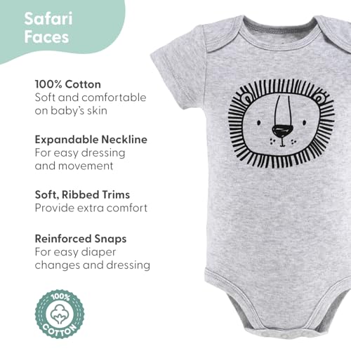 The Peanutshell Unisex Baby Short Sleeve Bodysuit 5 Pack - 100% Cotton Newborn Clothes Baby Boy Outfits - Safari Faces2