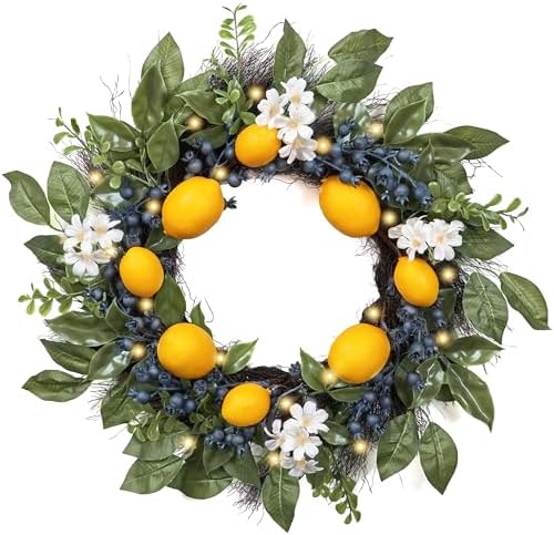 Valery Madelyn 20'' Lighted Lemon Wreath for Front Door - Pre-lit...