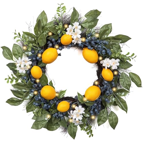 Valery Madelyn 20 Artificial Lemon Wreath for Front Door Summer Decor