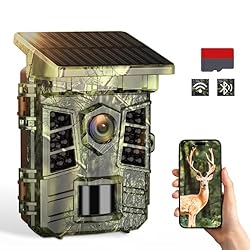 Coolifepro Cámara de Caza Solar 60MP 4K WiFi Bluet...: Energía solar eficiente y fuente de alimentación múltiple: las diferentes opciones de alimentación satisfacen tus diferentes necesidades, por lo que no tendrás que preocuparte más por la alimentación de tu cámara solar salvaje. El panel solar integra...