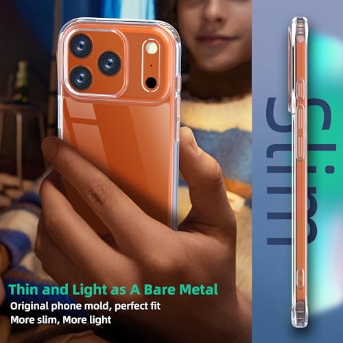 Image of ONES for iPhone 17 Pro Max Slim Case Clear, [PC + TPU Hybrid][Military-Grade Drop Protection][Anti-Yellowing][ Anti-Slip ], Shockproof Silicone Hard Cover for iPhone 17 Pro Max, Transparent Case