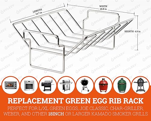 Rib and Roaster Rack Accessories for Green Egg, Stainless Turkey Roasting Rack for Grilling and Smoking - Perfect for Roast Chicken, Leg of Lamb, Forerib of Beef, Fits 18In or Larger Kamado Grills by BYLEEY - Image 3