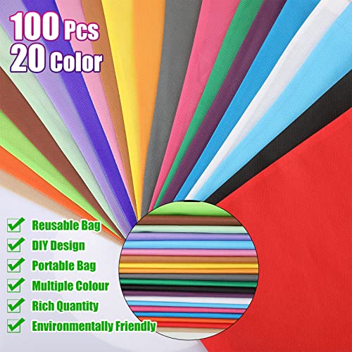 Jexine 100 Pack Non Woven Tote Bags Bulk 13 X 15 Inch Large Reusable Grocery Bags With Long Handles Fabric Blank Tote Bags For Kids Birthday Party Favors Gifts, Retail Stores, Shopping, 20 Colors #TOP1