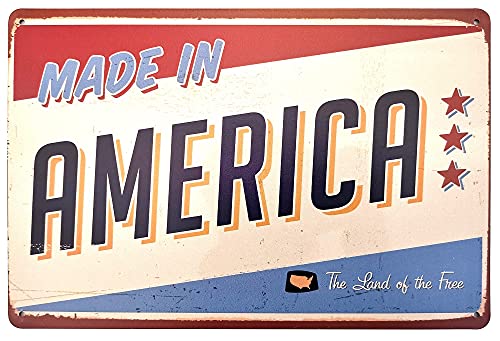 Eveokoki Metallschild "Made in America", Retro, Vintage, Wandkunst, Pub, Bar, Dekoration, 30,5 x 20,3 cm
