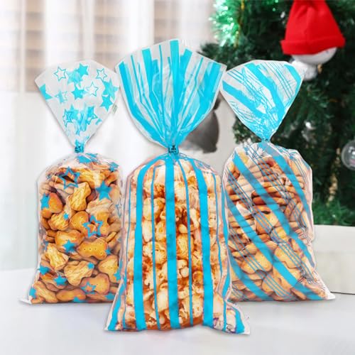 Sacs à friandises en cellophane IdyllicStyle bleus avec attaches torsadées pour biscuits x100