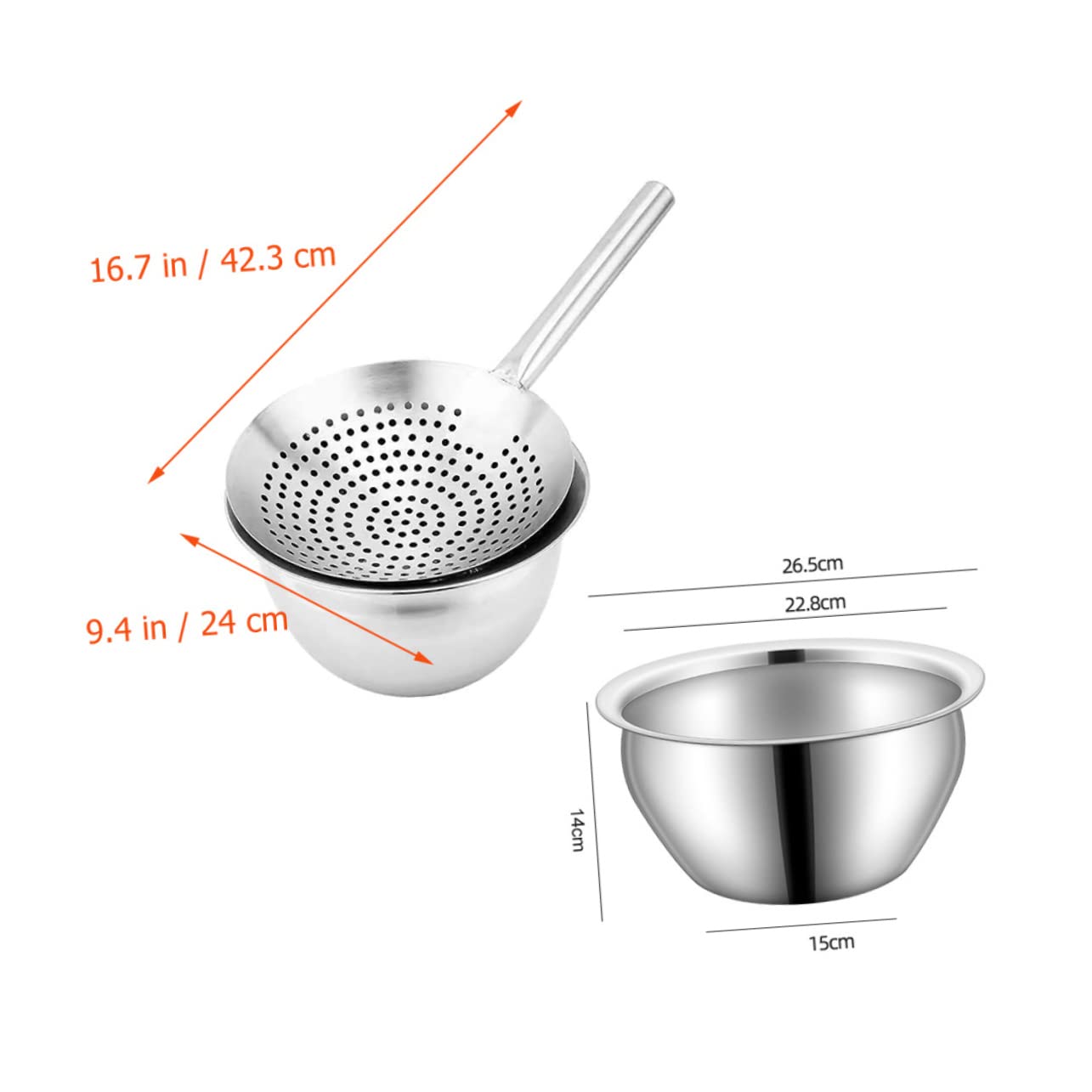VINTORKY 1Set Multi Function Stainless Steel Oil Strainer Skimmer Spoon Deep Oil Bowl for Cooking Frying and Food Filtering Kitchen Tool for Reusable Oil Storage