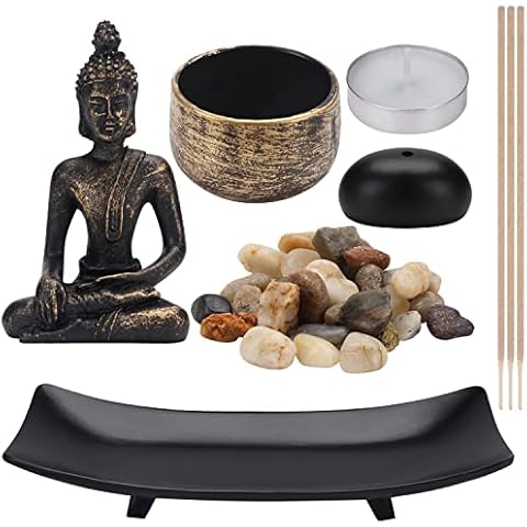 Portavelas de velas pequeñas BELLE VOUS con Quemador de Incienso Buda Sentado en Bandeja de Jardin Zen Cover