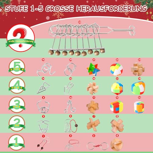 Calendrier de l'Avent 2024 pour adultes et enfants, casse-tête de Noël, calendrier de compte à rebours de 24 jours, fil métallique et jouets en bois pour garçons, filles, adolescents – Image 5