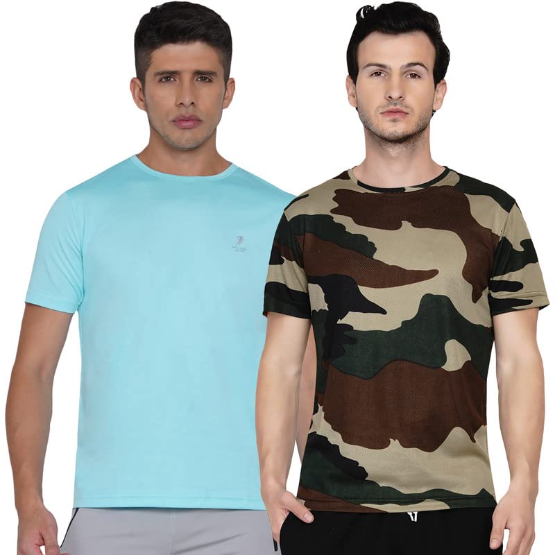 Image of Armisto Men's Combo Pack of 2 DRI FIT Sports & Training Gym Tshirt /Sweat Absorbing Dry Fit /Extra Stretch /for Training, Badminton, Cricket, Yoga, Golf (All Sports) All Colours & Sizes