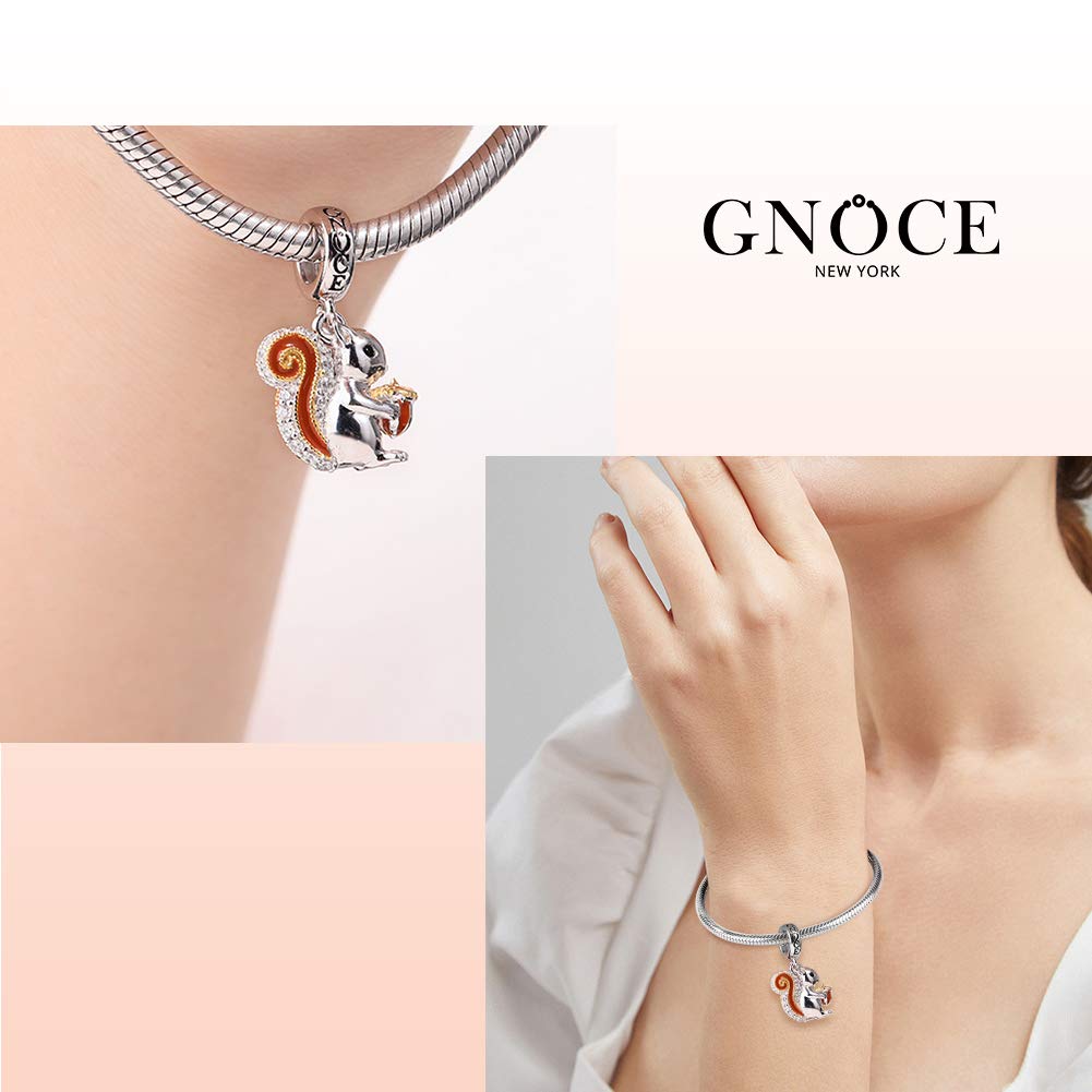 GNOCE Ciondolo con Ciondolo Scoiattolo Ciondolo Animale in Argento Sterling con Zirconi Cubici Adatto a Tutti i Gioielli Moda Braccialetto/Collana per Le Donne Ragazze