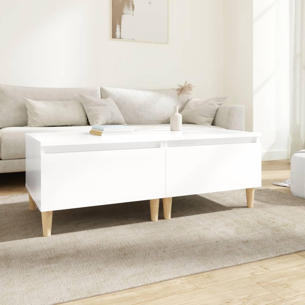 SXZenSpace Side Tables 2 pcs High Gloss White 50x46x35 cm Engineered Wood with Drawer Scandinavian Modern Small Coffee Table for Living Room Bedroom Hallway