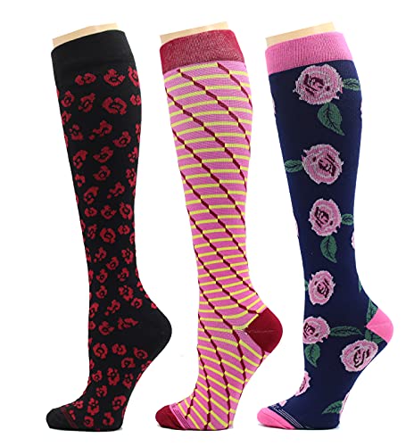 Image of REXX 3 Pairs Women's Knee-high Therapeutic Graduated Anti-Fatigue 8-15mmHg Combed Cotton Compression Socks