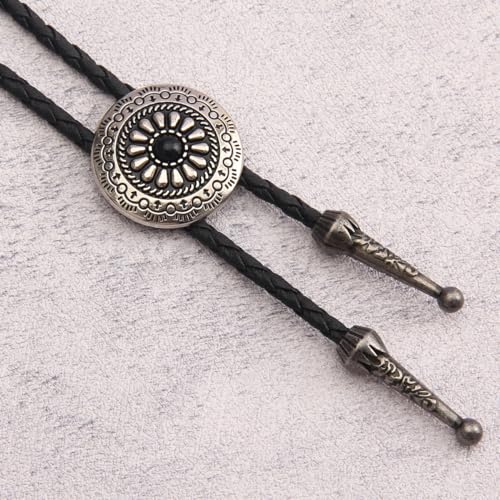 Image of GelConnie Bolo Tie for Men Women Western Cowboy Turquoise Leather Necktie | Natural Stone Bolo Tie Necklace for Women Rodeo Cowboy Leather Necktie Native American Western Cowgirl Ties Adjustable Cord