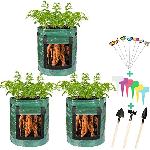 Thten 3 Pack Potato Grow Bags, Plant Grow Bags 7 Gallon Heavy Duty Thickened Growing Bags Planting Pots Container Garden Vegetable Planter with Handles & Large Harvest Window