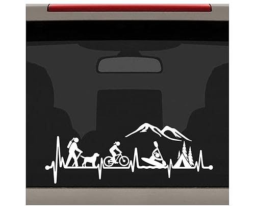 Miniatura 5 de Hiker Girl with Dog Bicycle Cycling Kayak Camping Tent Heartbeat Decal Sticker for Car Window 12.0 Inch BG 620