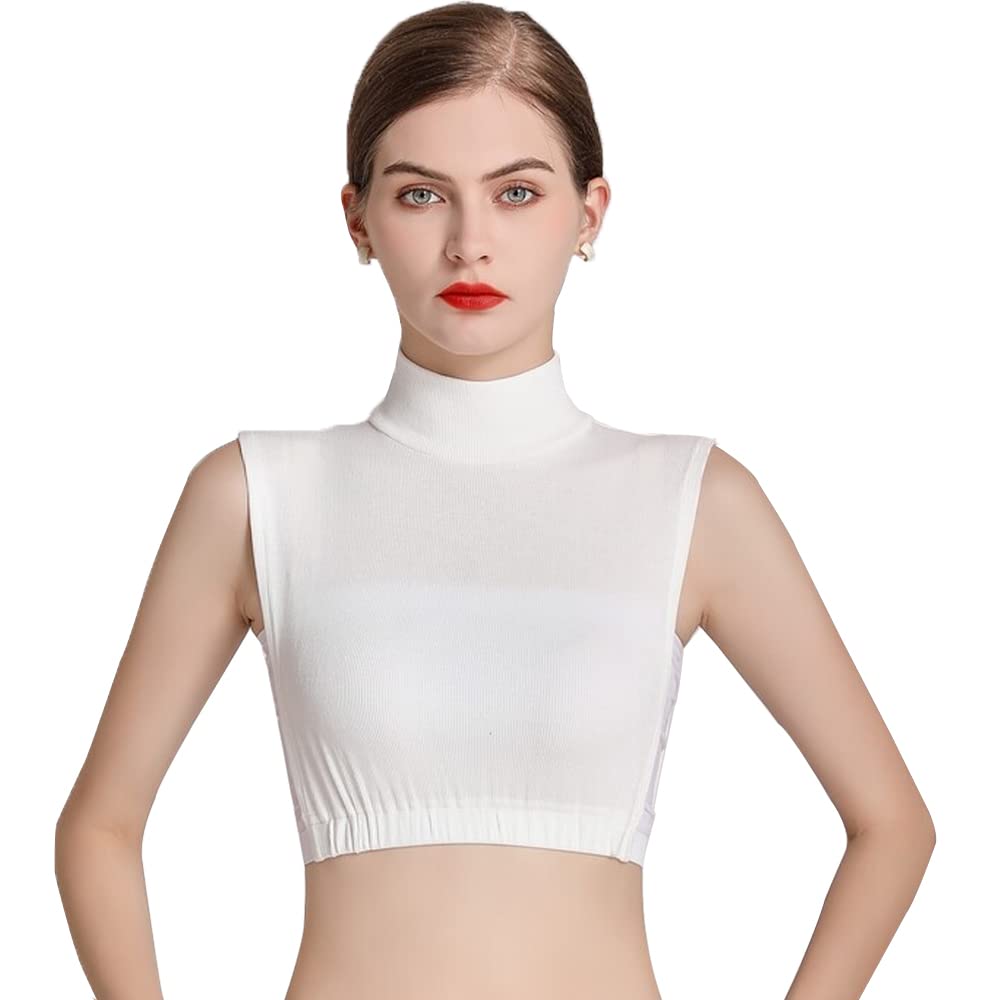 Elegtiskas Women's 67White Mock Turtleneck Dickey Collar Hoodie High Neck Detachable Collar