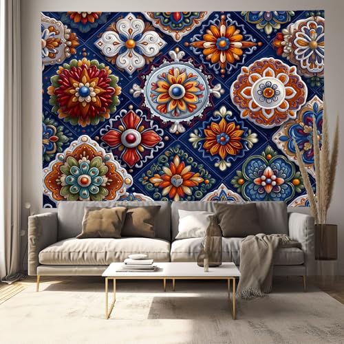Tapiz de mandala mexicano grande y ligero, ideal como arte de pared suave y manta de playa 3