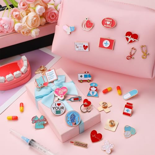 50Pcs Nurse Pins Bulk, Cute Enamel Medical Brooch for Badge, Stethoscope Hearts Bandages Pins for Nurses' Day Gifts for Decor Clothes and Bags2