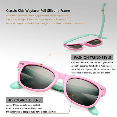 Debuff Kids Polarized Sunglasses Tpee Rubber Flexible Frame For Boys Girls Age 3-10 (2 Pack - (Pink/Green+Green/Pink)) #TOP2