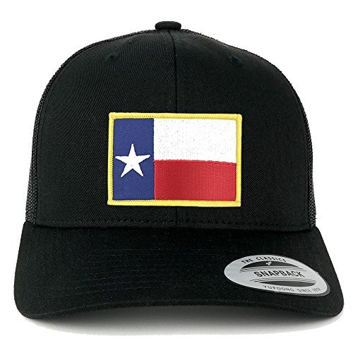 Flexfit Texas State Flag Embroidered Iron on Patch Snapback Mesh Trucker Cap Black
