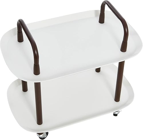 Vista 14 de Main + Mesa Carrito moderno de plástico y metal de 3 niveles, blanco y marrón