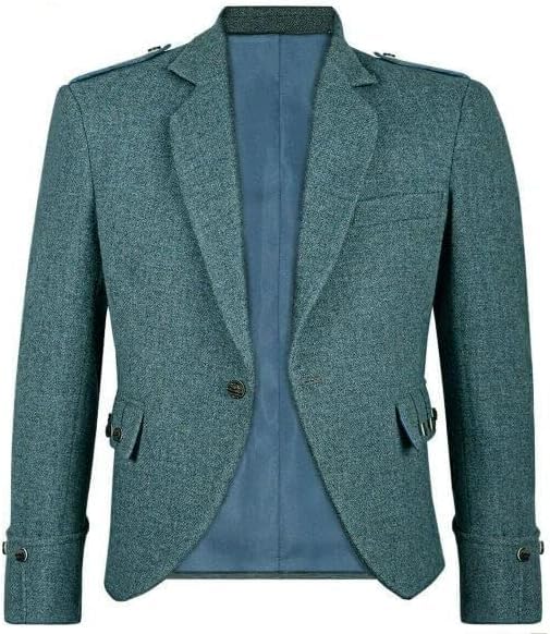Men’s Green Tweed Argyle Kilt Jacket with 5 Button Vest Scottish Wedding Dress Argyll Jacket with Waistcoat3