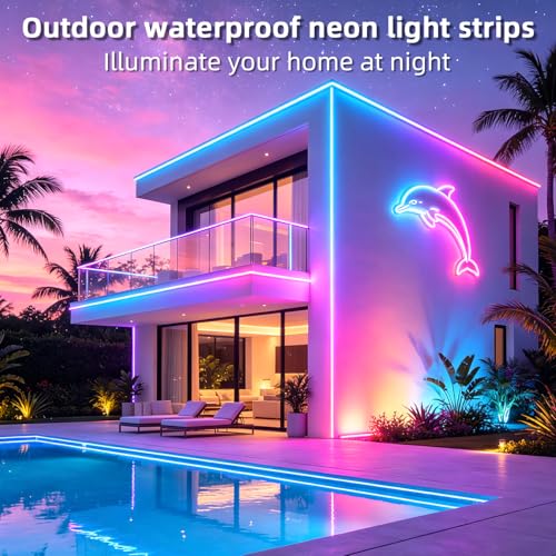 Image of segrass 132ft RGB LED neon Rope Lights LED neon Strip Lights Waterproof Flexible Neon LED Strip Lights,Led Lights for Bedroom(2 Rolls of 75ft)