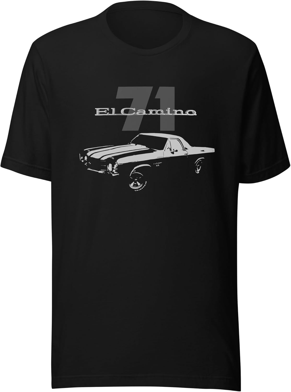 1971 Chevy El Camino SS Collector Car Custom Art Graphic T-Shirt | Car Enthusiast Gift Black