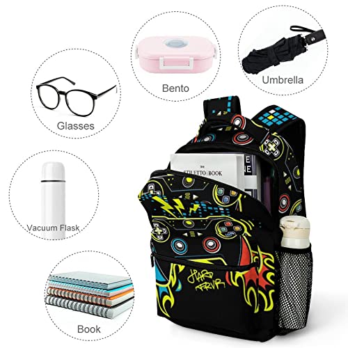 Kazynee Gamepad Gamer Laptop Backpack，Modern Fashion Gaming Gampad 3D Printing Backpack With Padded Shoulder Straps One Size #TOP3