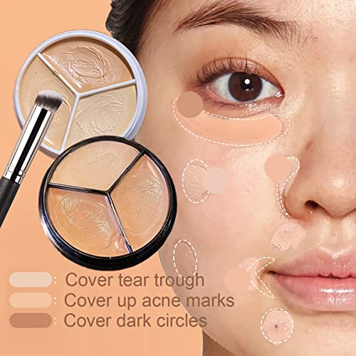 2 Pcs Makeup Artist 3 Colors Contour Stick Concealer ,Correcting Concealer Palette Cream Concealer, Contour And Brighten 3 In 1, Custom Blend Corrects & Conceals Dark Circles Blemish Red Marks Scars Waterproof & Long-Lasting All Day #TOP2