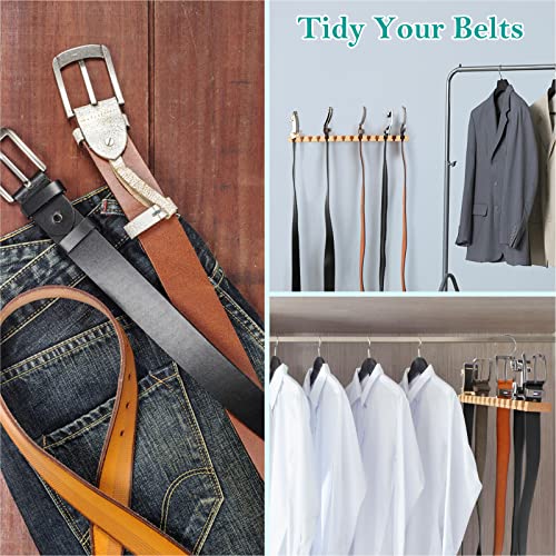 Belt Hanger For Closet, 2 In 1 Wooden Wall Mount 14 Belts Organizer W/ Through-The-Wall Nails, Celecona Belt Rack W/ 360° Swivel Hook, Tie And Belt Organizer Display For Closet, Door, Wall, 1 Pack #TOP3
