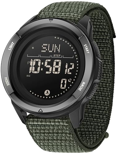 findtime Compass Tactical Watches for Men Women with Metronome Step Counter Countdown Dual Time Alarm Stopwatch Nylon Strap Lightweight Digital Waterproof Watch Green