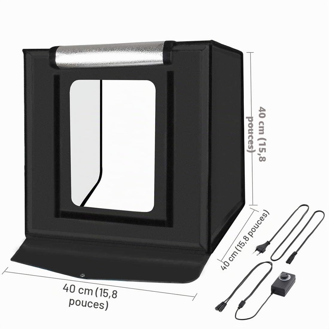 PULUZ Fotostudio 40CM Boîte de Studio Pliable à Lumière Blanche Dimmable pour la Vente de Produits Commerciaux en Ligne avec 2 Panneaux Lumineux et 3 Couleurs PVC/3 Fonds Polaires