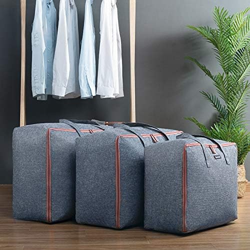 Jujin Linen Cotton Large Clothes Organizer Storage Bags Comforter Blankets Clothing Storage Bags Gray 3PCS