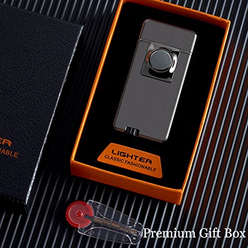 Jet Torch Lighter, Creative Dual Flame Lighter With 6Pcs Flint Stone, Windproof Butane Gas Lighter, Cool Adjustable Soft Flame And Jet Flame 2 In1,Refillable Butane Lighter For Outdoor Indoor-Blue #TOP7