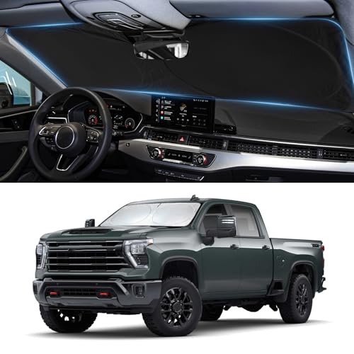 Sun Shade for Chevy Silverado/GMC Sierra Windshield Sunshade for 2019-2025 Sierra 2500 3500 HD, fit Chevrolet Silverado 1500, Regular Cab,2Dr 4Dr Front Window Cover Suncreen Shield Visor