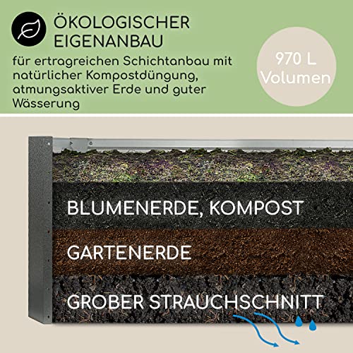 Foto von blumfeldt Hochbeet aus Metall, Wetterfestes Stahlblech-Hochbeet für Balkon & Garten, Rostfreies Freistehende Hochbeete 180x60x90 cm, 970L Pflanzkübel Groß für Blumen, Obst, Gemüse